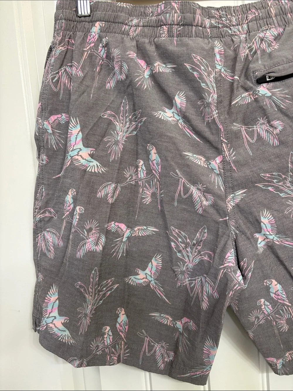 Chubbies Gray Tropical Parrot Print Swim Trunks with Teal Drawstring summer